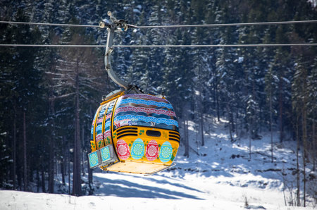 RUZOMBEROK, SLOVAKIA- APRIL 4: Cableway during Easter in ski resort Malino Brdo on April 4, 2015 in Ruzomberokのeditorial素材