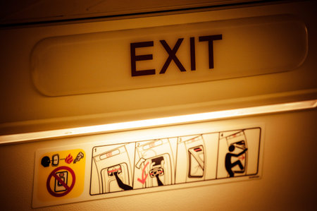 Exit in airplaneの写真素材