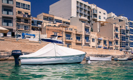 BUGGIBA, MALTA - JULY 17: Port at town Buggiba on July 16, 2015 in Maltaのeditorial素材