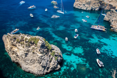 Luxury yachts at blue lagoon - Comino, Maltaのeditorial素材