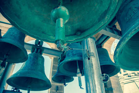 Bells in belfry in church of St.John - Gozo, Maltaのeditorial素材
