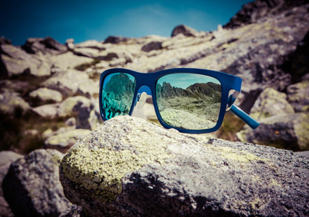 Reflection in sunglassesの写真素材