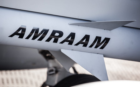 SLIAC, SLOVAKIA - AUGUST 29: Rocket Amraam under wing of plane at International air fest SIAF 2015...