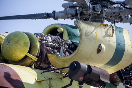 SLIAC, SLOVAKIA - AUGUST 29: Engine of Helicopter Mil Mi-17 at International air fest SIAF 2015 at airport Sliac on August 29, 2015 in Sliacのeditorial素材