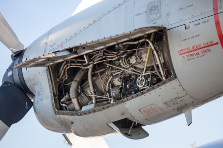 SLIAC, SLOVAKIA - AUGUST 29: Engine on airplane C-130 Hercules at International air fest SIAF 2015 at airport Sliac on August 29, 2015 in Sliacのeditorial素材
