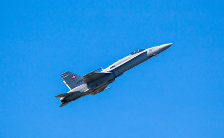 SLIAC, SLOVAKIA - AUGUST 29: Swiss F-18 Hornet at International air fest SIAF 2015 at airport Sliac...