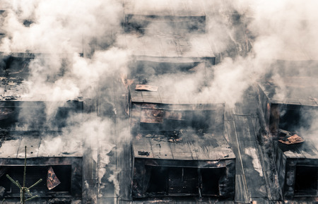 Burnt roof on buildingのeditorial素材