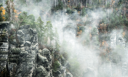 Stone formation Bastei at Saxon Switzerland, Germanyの写真素材
