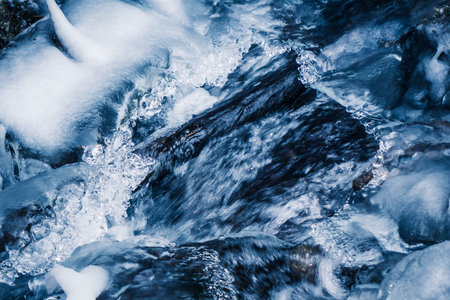 Frozen water in river