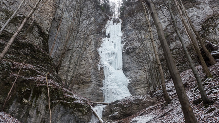 Icefall - frozen Brankovsky waterfall, Slovakiaの写真素材