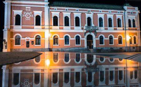 Town hall at night -  Ruzomberok, Slovakiaの写真素材