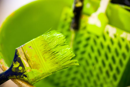 Painting with flashy green colorの写真素材