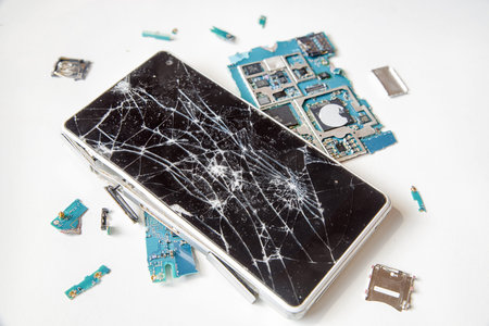 Cracked display and broken smartphone