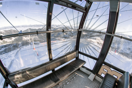 CHOPOK, SLOVAKIA - DECEMBER 20: Inside of empty cableway Funitel at ski resort Jasna on , December 20, 2016 in Chopokのeditorial素材