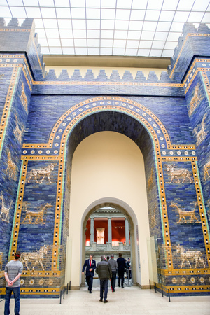 BERLIN, GERMANY - APRIL 7: Tourists in front of Ishtar gate from historical town Babylon gate in Pergamon museum on April 7, 2017 in Berlinのeditorial素材