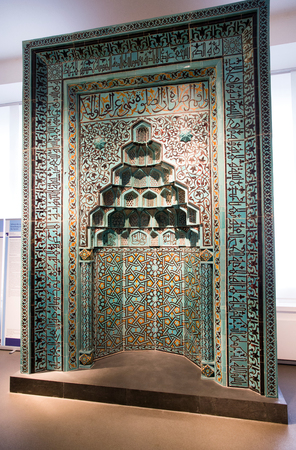 BERLIN, GERMANY - APRIL 7:  Prayer niche from Beyhekim Mosque in Turkey  at museum of Islamic art in Pergamon museum on April 7, 2017 in Berlinのeditorial素材
