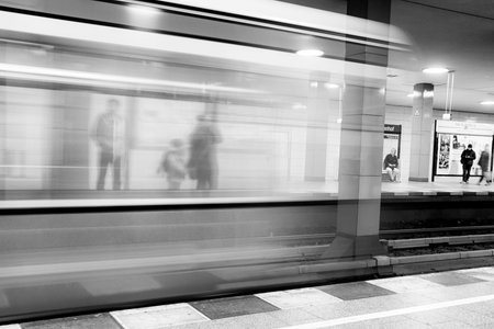 BERLIN, GERMANY - APRIL 7: Train coming to the subway station April 7, 2017 in Berlin