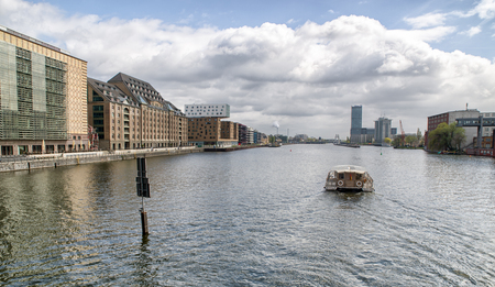 BERLIN, GERMANY - APRIL 8: Boat on river Spree on April 8, 2017 in Berlinのeditorial素材
