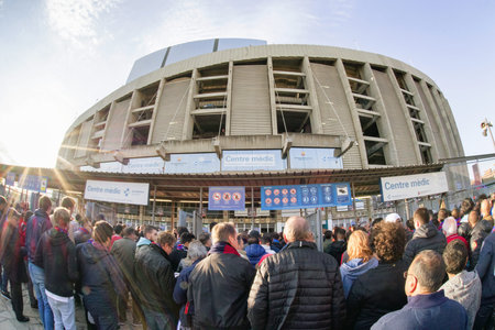 BARCELONA, SPAIN - APRIL 19:  People in front of stadium on  April 19, 2017 in Barcelonaのeditorial素材