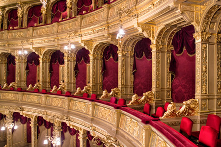 BUDAPEST, HUNGARY - MAY 7:  Golden interior of Hungarian state opera house on May 7, 2017 in...
