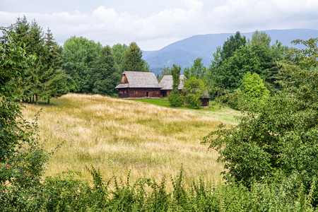 Wooden cottage in open-air museum of Slovak village, Martin - Slovakiaのeditorial素材