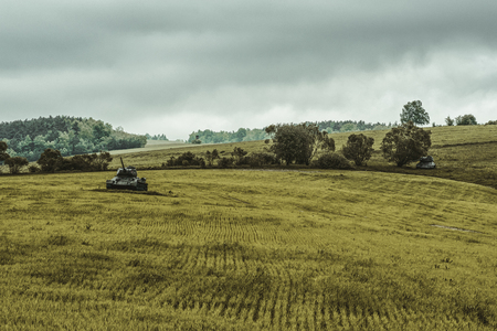 Soviet tanks T-34 in Valley of death - Dukla paas from World War II in Svidnik, Slovakiaの写真素材