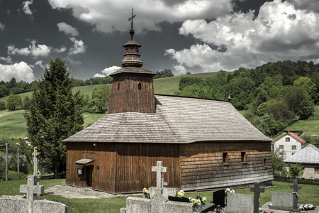 The Greek Catholic wooden church of St Lucas the Evangelist in village Krive, Slovakiaの写真素材