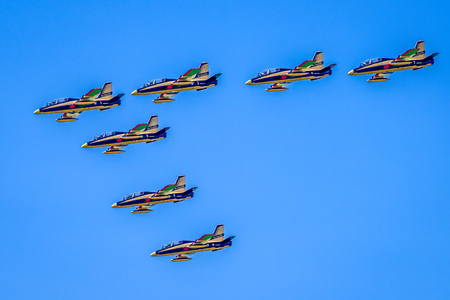 SLIAC, SLOVAKIA - AUGUST 27: Aerobatic display team Al Fursan at airshow SIAF 2017 on August 27, 2017 in Sliacのeditorial素材
