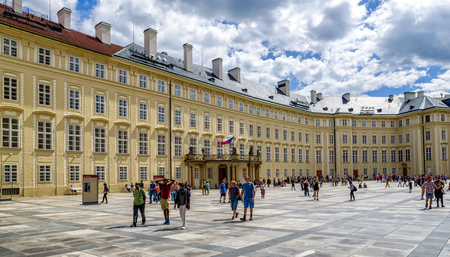 PRAGUE, CZECH REPUBLIC - JULY 2: People in front opf Old Royal palace on July 2, 2017 in Pragueのeditorial素材