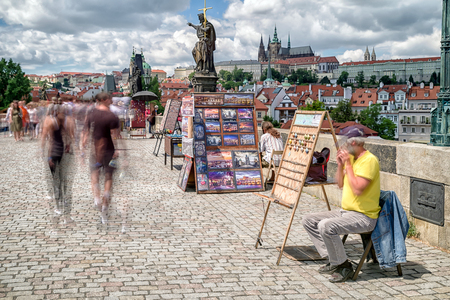 PRAGUE, CZECH REPUBLIC - JULY 2: People walking on Charles bridge on July 2, 2017 in Pragueのeditorial素材