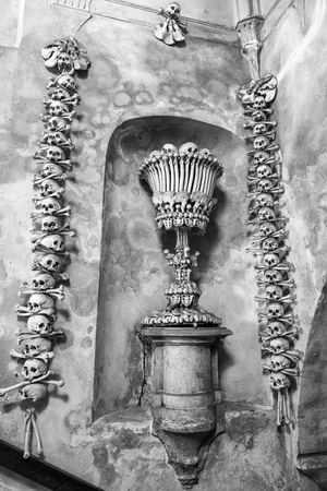 KuTNA HORA, CZECH REPUBLIC - JULY 3: Skulls and bones in ossuary  on July 3, 2017 in Kutna Horaのeditorial素材