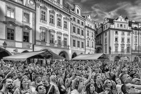 PRAGUE, CZECH REPUBLIC - JULY 1: People looking at making photos of Orloj on July 1, 2017 in Pragueのeditorial素材