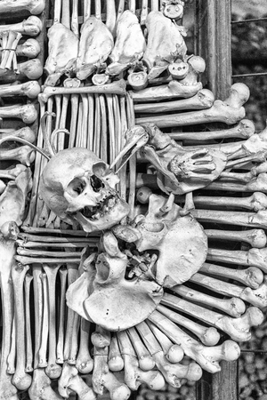 KUTNA HORA, CZECH REPUBLIC - JULY 3: Skulls and bones in ossuary  on July 3, 2017 in Kutna Horaのeditorial素材