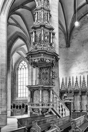 KUTNA HORA, CZECH REPUBLIC - JULY 3: Old empty pupil in roman church on July 3, 2017 in Kutna Horaのeditorial素材