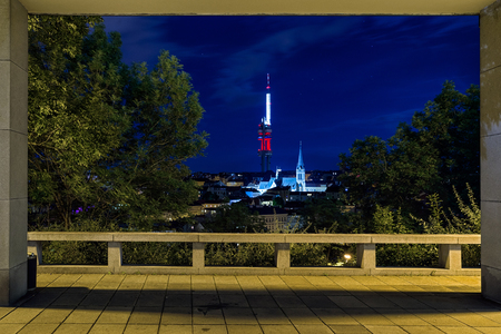 PRAGUE, CZECH REPUBLIC - JULY 3: Zizkov television tower on July 3, 2017 in Pragueのeditorial素材