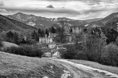 Ruins of Castle Sklabina in Slovakaの写真素材