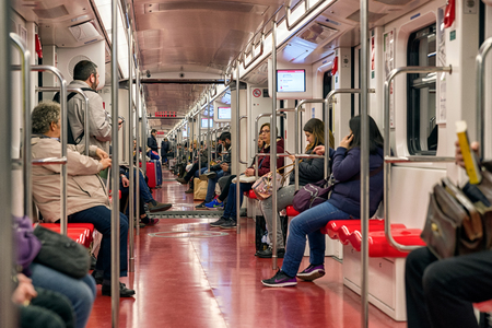 MILAN, ITALY - APRIL 13: People in train of subway on April 13,2 018 in Milanのeditorial素材