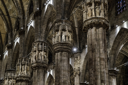 MiLAN, ITALY - APRIL 13: Interior of Cathedral Duomo di Milan in centre of city on April 13,2 018 in Milanのeditorial素材
