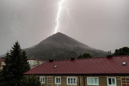 Thuderstorm. Lightning over the city