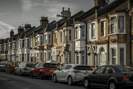LONDON, UNITED KINGDOM - MAY 15: Typical row houses in the city on May 15, 2018 in Londonのeditorial素材
