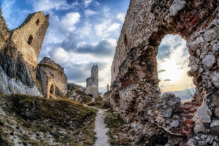 Ruins of Plavecky castle on the hill, Slovakiaの写真素材