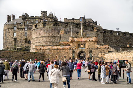EDINBURGH, SCOTLAND - MAY 18: A lot of people in front of Edinburgh casle on May 18. 2018 in...
