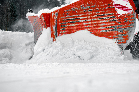 Snow plough vehicle on road. Close up viewの写真素材