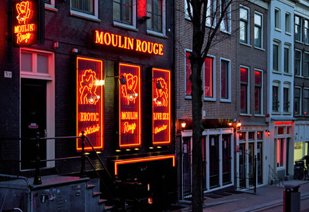 AMSTERDAM, NETHERLANDS - MARCH 26: Red light district called De Wallen on March 26, 2013 in Amsterdamのeditorial素材
