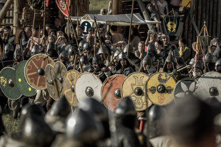 PARTIZANSKA LUPCA, SLOVAKIA - JUN 29: Waririors and medieval battle at festival Utgard on Jun 29,...