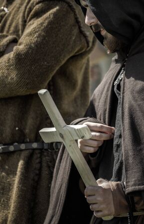 PARTIZANSKA LUPCA, SLOVAKIA - JUN 29: Medieval priest with at festival Utgard on Jun 29, 2019 in Partizanska Lupcaのeditorial素材