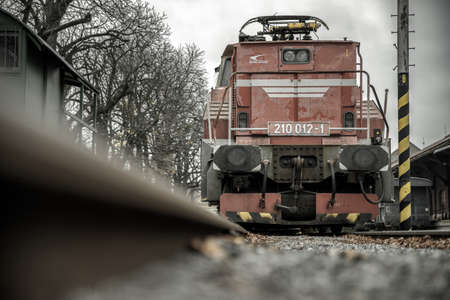 Locomotive on rails in Museum of transport In bratislava, Slovakiaのeditorial素材