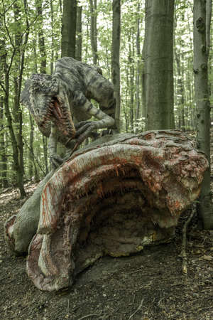 KOSICE, SLOVAKIA - MAY 12: Model of dinosaur in Dinopark at Zoo Kosice on May 12, 2019 in Kosiceのeditorial素材