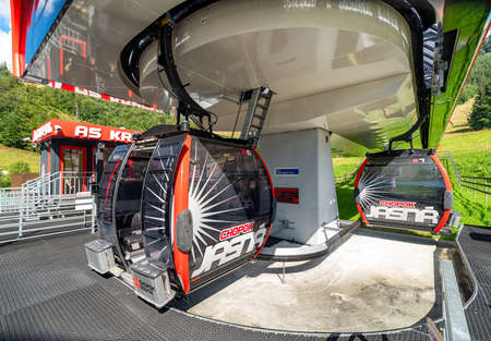 HORNA LEHOTA, SLOVAKIA - AUGUST 24, 2020: Cabin of ropeway in resort Chopok-Juhのeditorial素材