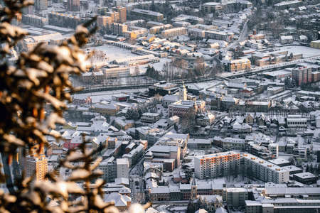 RUZOMBEROK, SLOVAKIA - DECEMBER 26, 2021: Centre of town Ruzomberok from aboveのeditorial素材